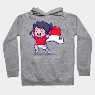 Cute Girl Holding Indonesian Flag Cartoon Hoodie